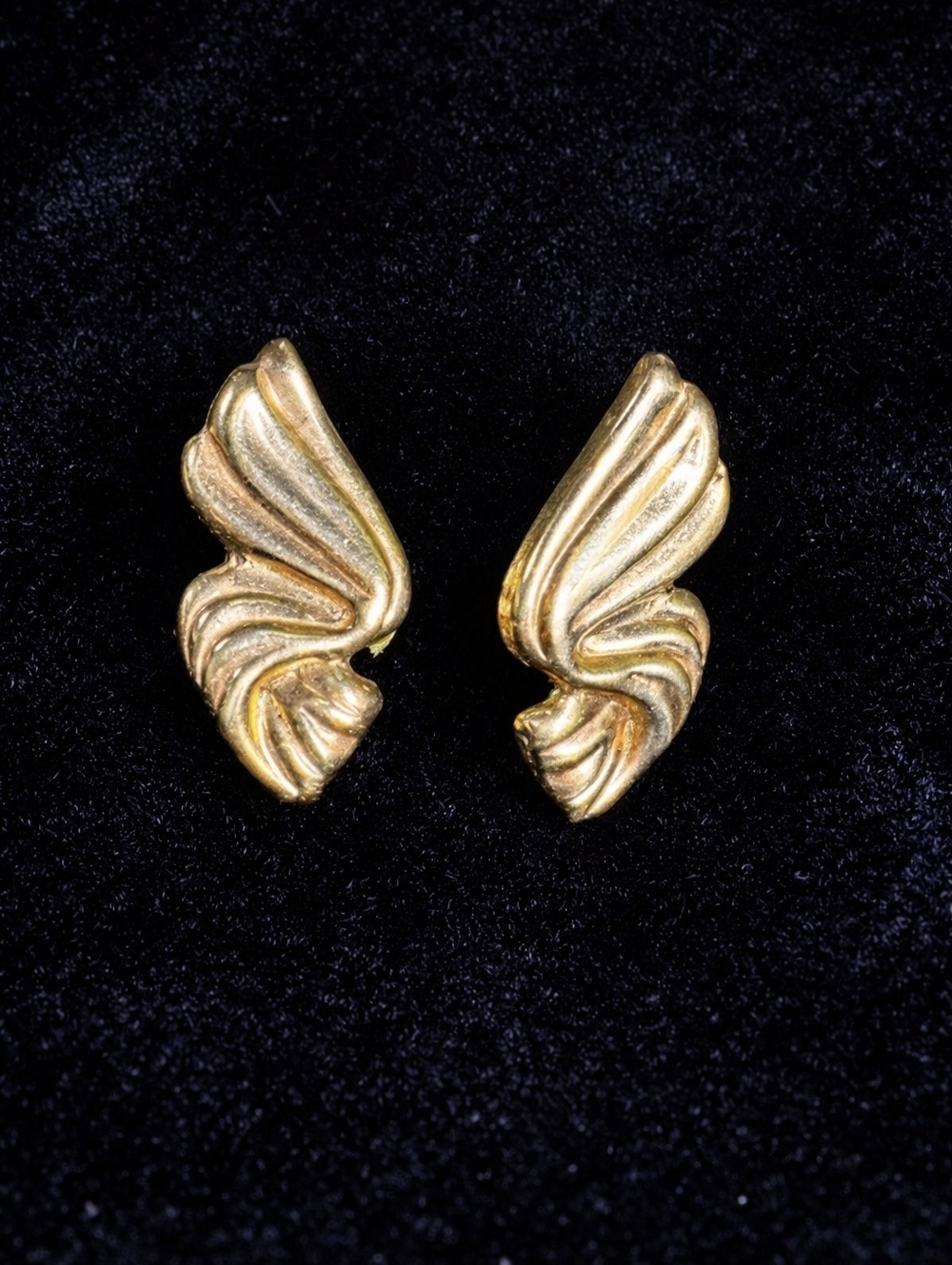 Vintage Gold Tone Angel Wing Earrings Sculpted Wing Statement Stud Earrings